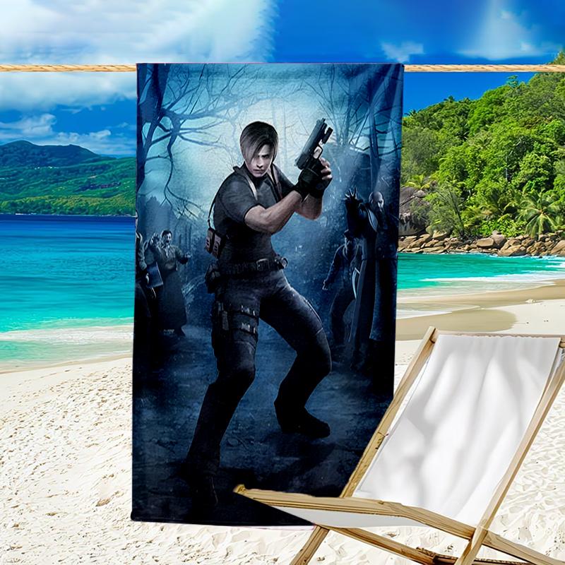 proof beach towel with a Resident Evil Leon S. Kennedy2 pattern - soft,absorbent,quick-drying,machine washable - perfect for swimming,camping,bathing