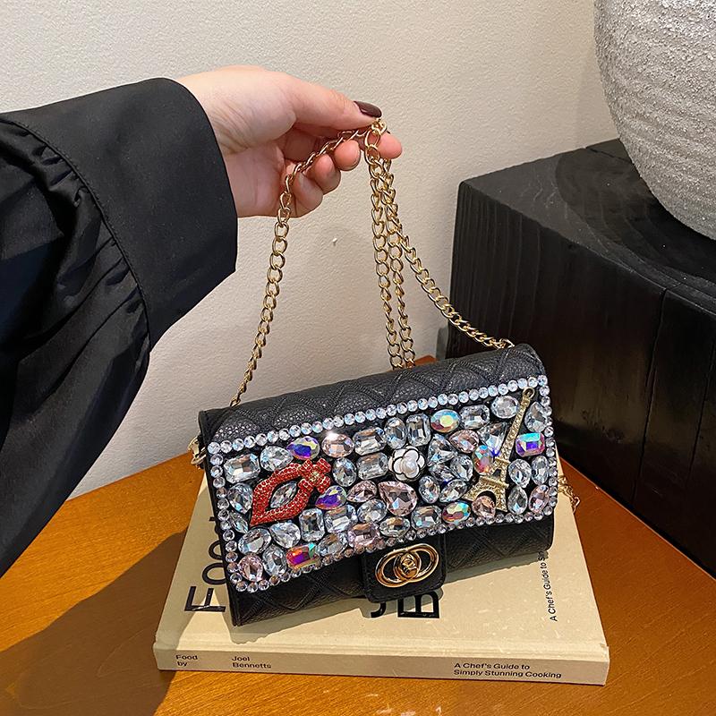 Premium bag women's new versatile small fragrant chain messenger bag fashionable diamond-encrusted clutch bag dinner bag