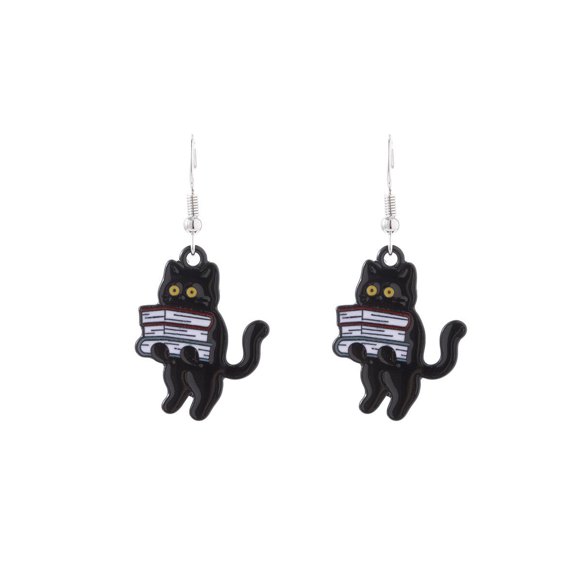 Cartoon Cute Reading Design Cat Stud Earrings Simple Earrings Niche Simple Daily Commuter Earrings