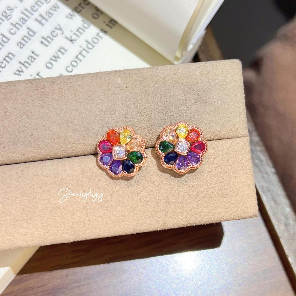 Mona Lisa Luxury Gem-Studded Rainbow Flower Earrings