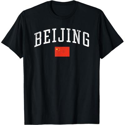 Vintage Peking China Landesflagge Souvenir T-Shirts Herren Baumwolle Humor Streetwear T-Shirt Kurzarm Unisex Lockere Kleidung