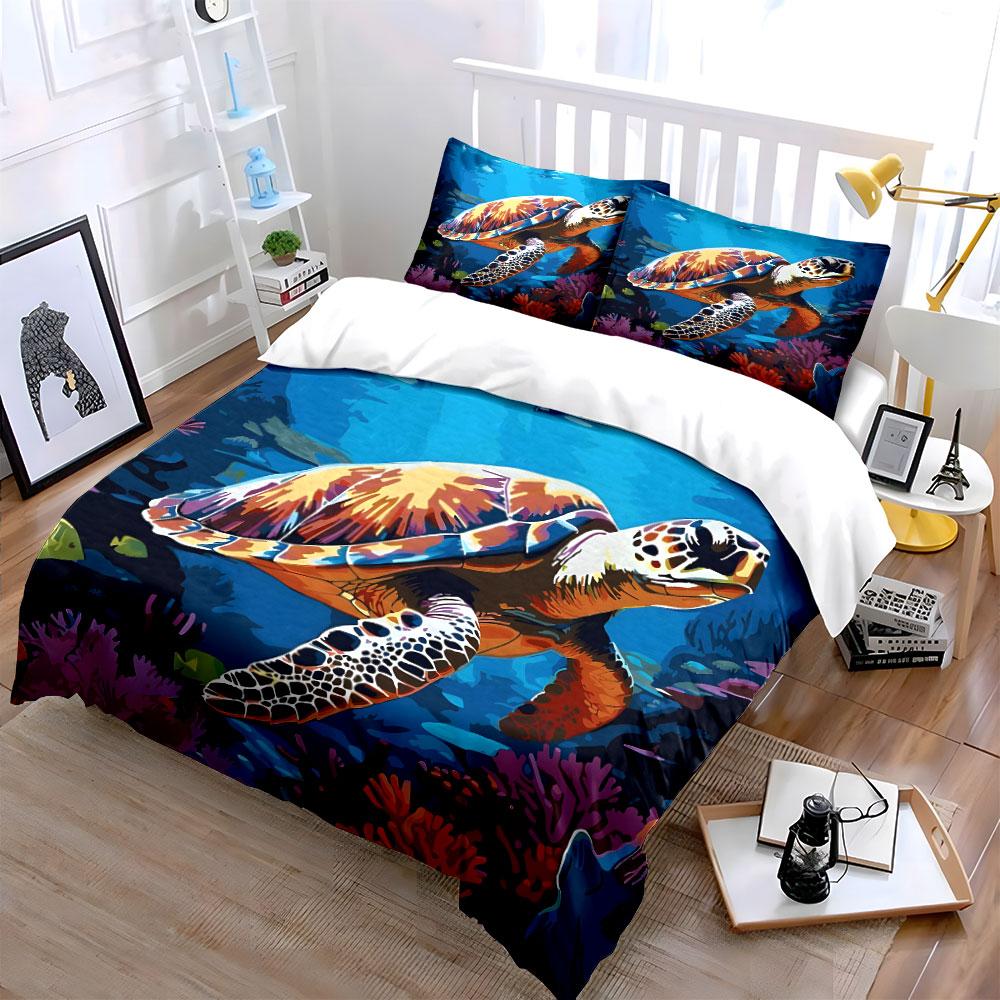 Sea Turtle Marine Life Bedding Bedding Duvet Cover Set Duvet Cover Pillowcases (1 * Duvet Cover 2 * Pillowcases, without duvet insert)