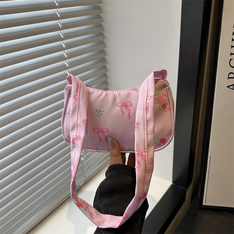 Sweet Lady's New Bow Broken Flower Canvas Bag Shoulder Bag High Value Diagonal Span Cute Bag