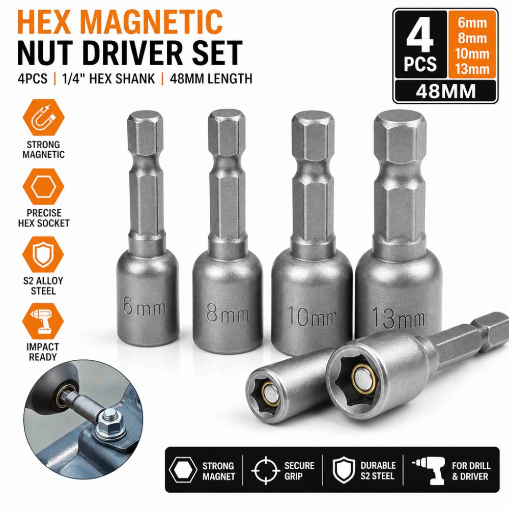 6-13 Mm Steel Socket Adapter Set 1/4” Hex Bolt Driver Socket Kit Deepen Magnetic Bits Hand Tools