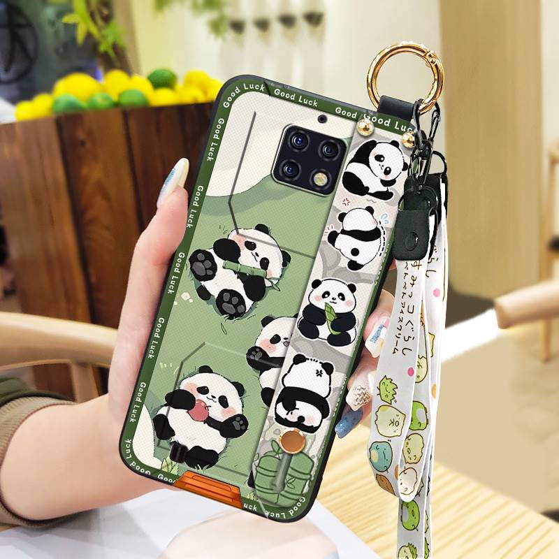 Cute Back Cover Phone Case For Oukitel WP6 Silicone Cartoon Ring Wrist Strap Panda Fashion Design Phone Holder Soft Case