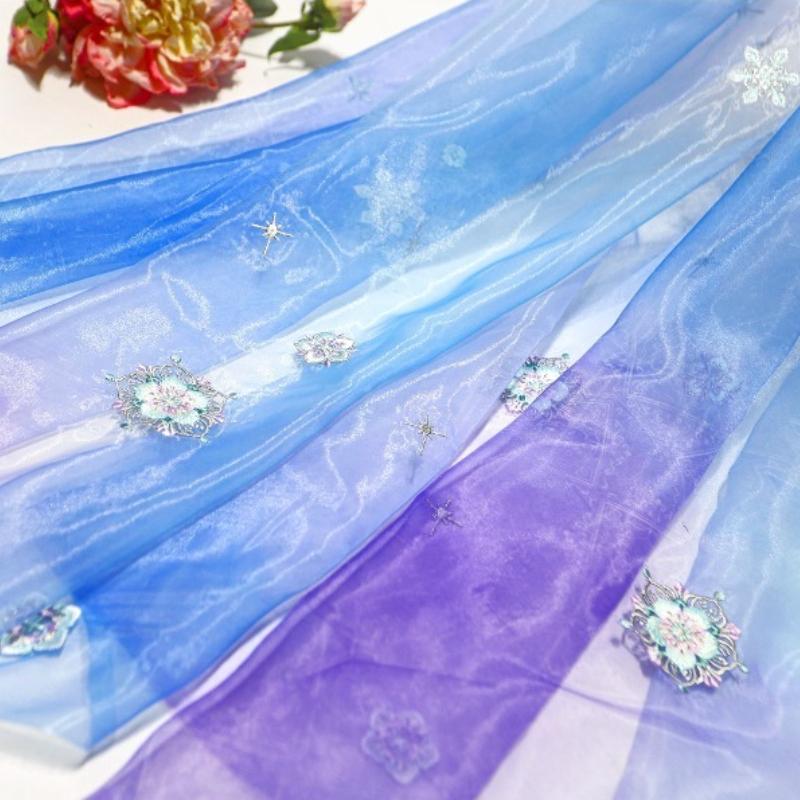 Snowflake Flower Embroidery Fabric DIY Hanfu Ancient Style Cheongsam Summer Skirt Children Clothing Baby Clothe Designer Fabric