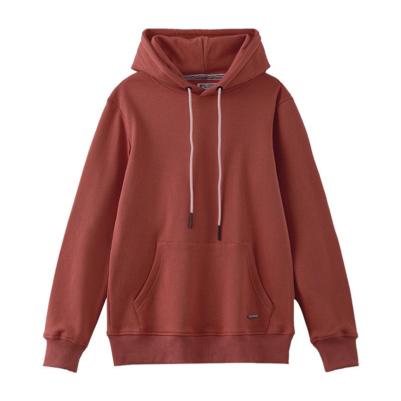 

Retro Heavy Hooded Casual Loose Brick Purplish Red Cotton Joker Sweater for Men and Women. S
