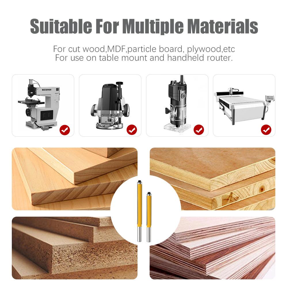 Extended Trimming Knife with Bearing Trimming Knife Double Blade Straight Knife Woodworking Milling Cutter Edge Trimming Machine Knife Head