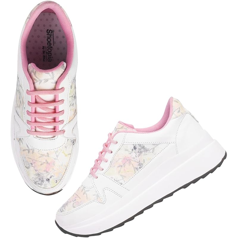 Shoetopia Women'S Block Heel Sneakers Pink