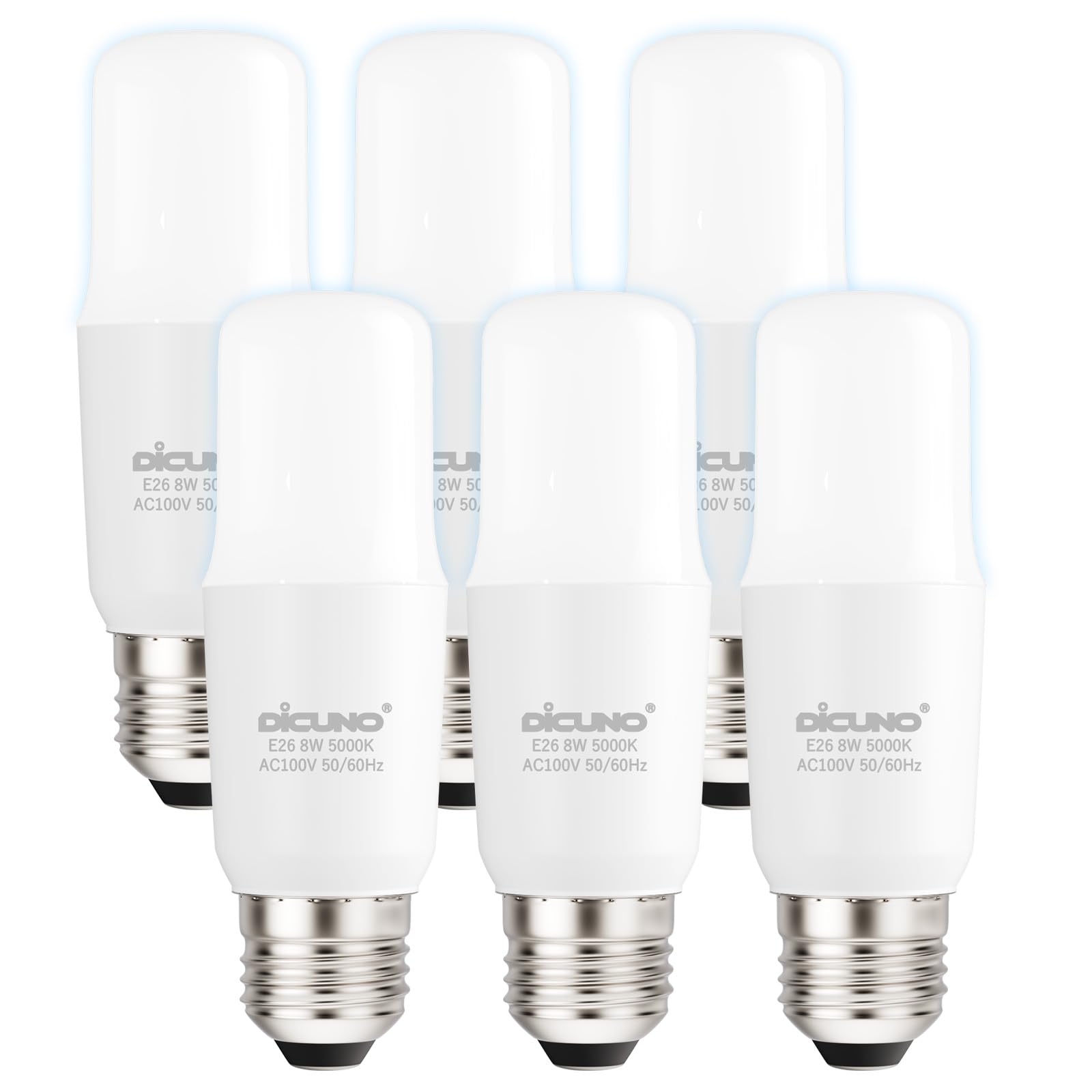 

DiCUNO LED Bulbs, E26 Base, T-Shaped, 60W Equivalent, 8W, Daylight White, 1050lm, 5000K, High Color Rendering (Ra92), High Brightness, Wide Beam