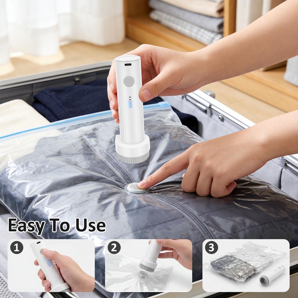 Elektrische Luftpumpe für Vakuumversiegelungsbeutel Reise-Kompressionsverpackung Tragbar USB-wiederaufladbar Platzsparend für Kleiderorganizer