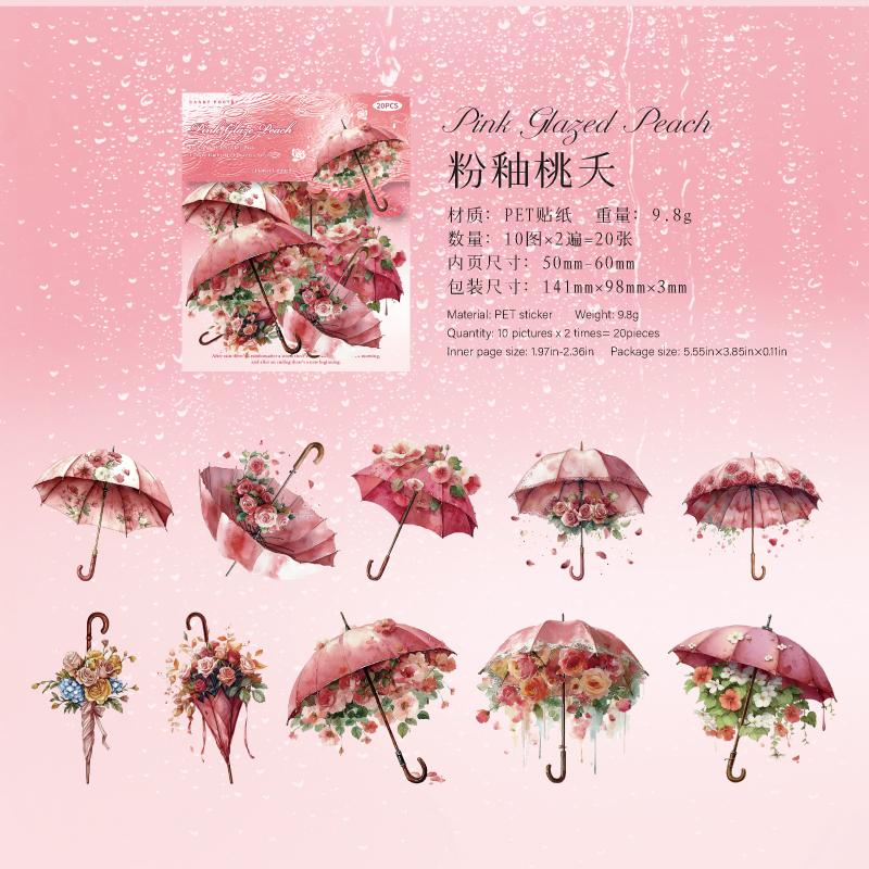JIANQI 20 pcs Flower umbrella theme PET material Decorative sticker Diary Album Scrapbooking material Junk Journal Supplies