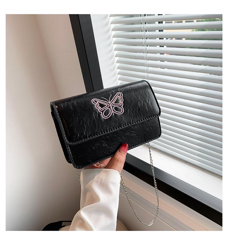 Chic Embroidered Style Small Crossbody Bag With Chain Strap For Women чёрный