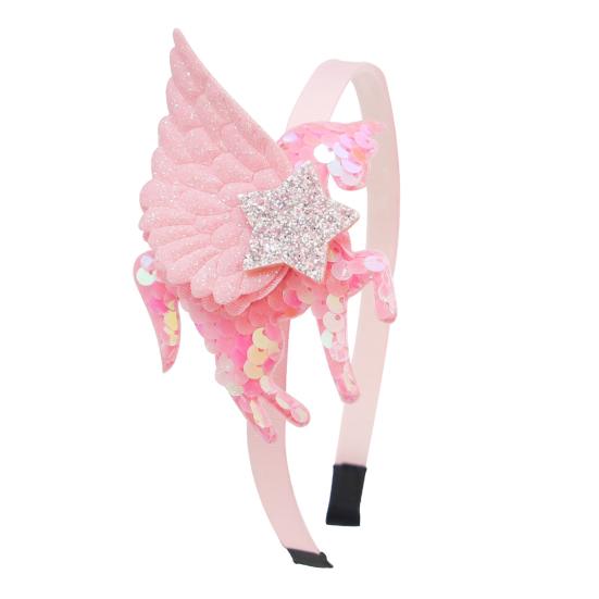 Girl Headband Three-Dimensional Lightweight Unicorn Wings Design Headband with Sequin Star Decoration Performances Halloween