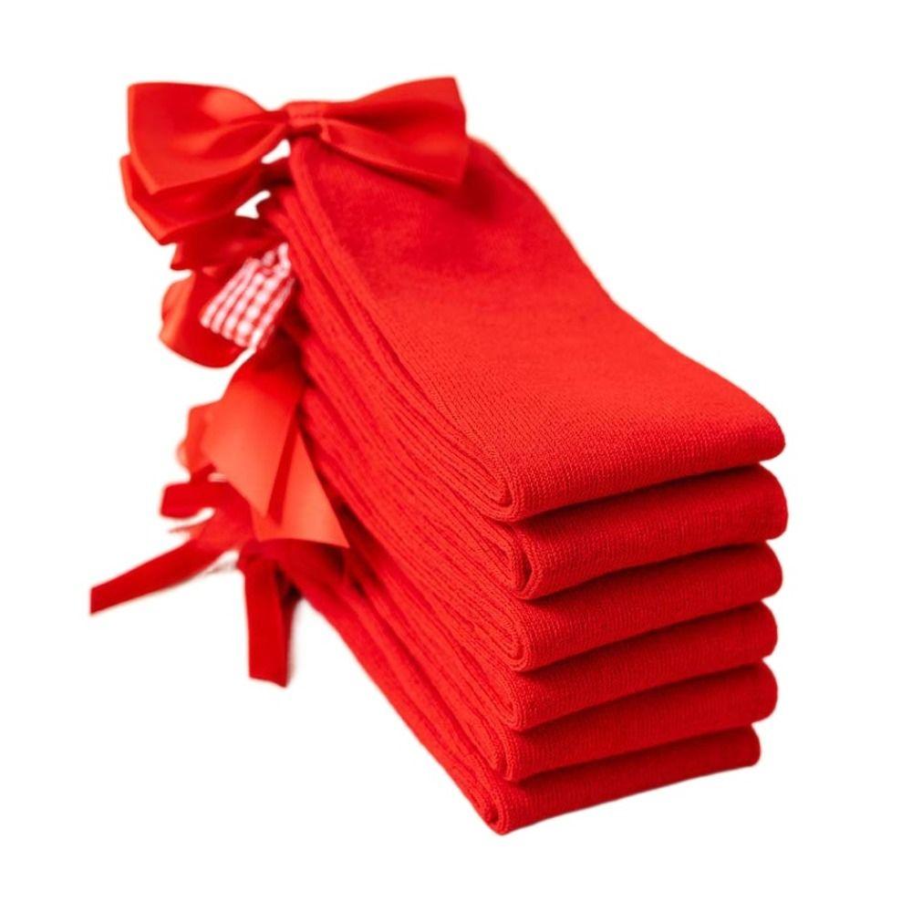 MidTube Bow Hosiery for Kids Cotton Children Long Socks Sleeping New Year Red Socks  Autumn