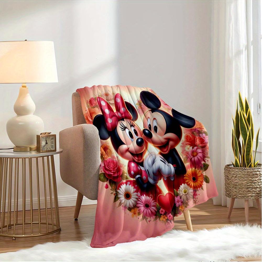 1pc Flannel Minnie Mouse and Mickey Mouse Floral Heart Throw Blanket, can be used for bedding small throw blanket,