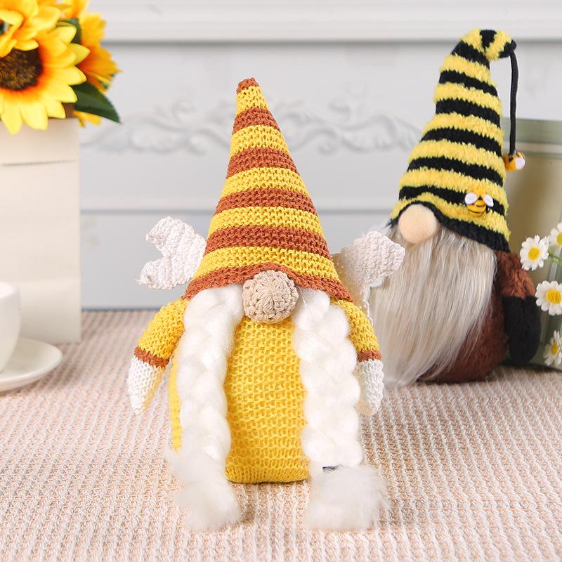Sunflower Faceless Doll Ornament Bee Festival Knitted Plush Doll Decoration Cute Dwarf Home Fun Decoration Supplies Props New