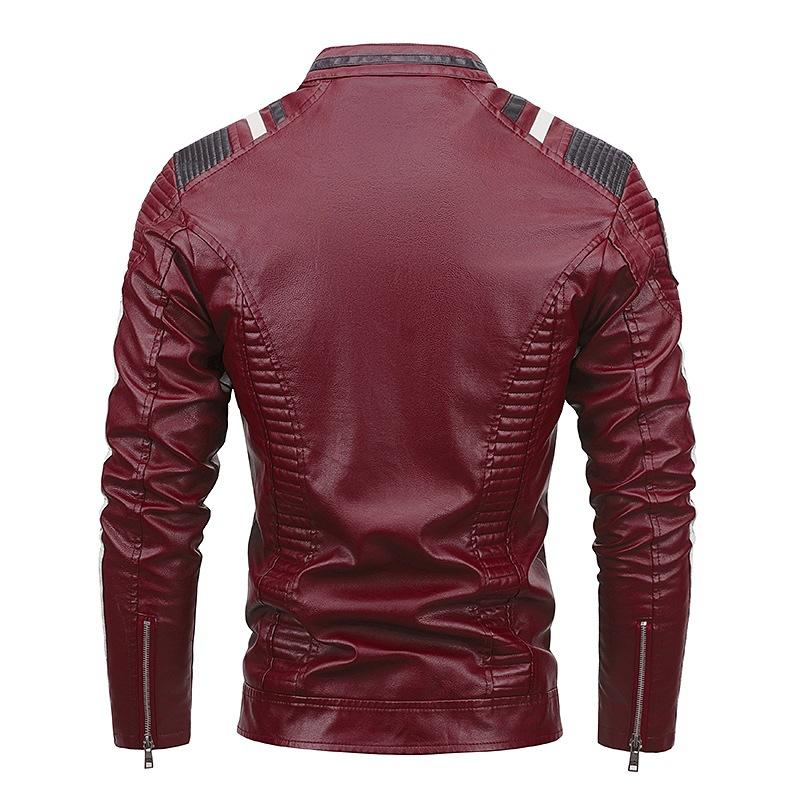 Chaqueta de cuero de Pu con cuello de terciopelo y delgada para motocicleta de cuero de invierno para hombre