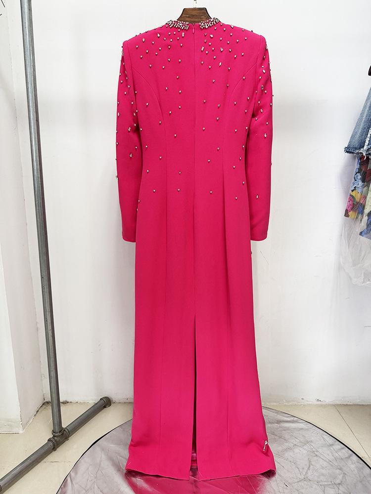 Evening Gown with Heavy Beading and Slit Sleeves - 2025 European & American Celebrity Fashion, Square Neck, Long Dress