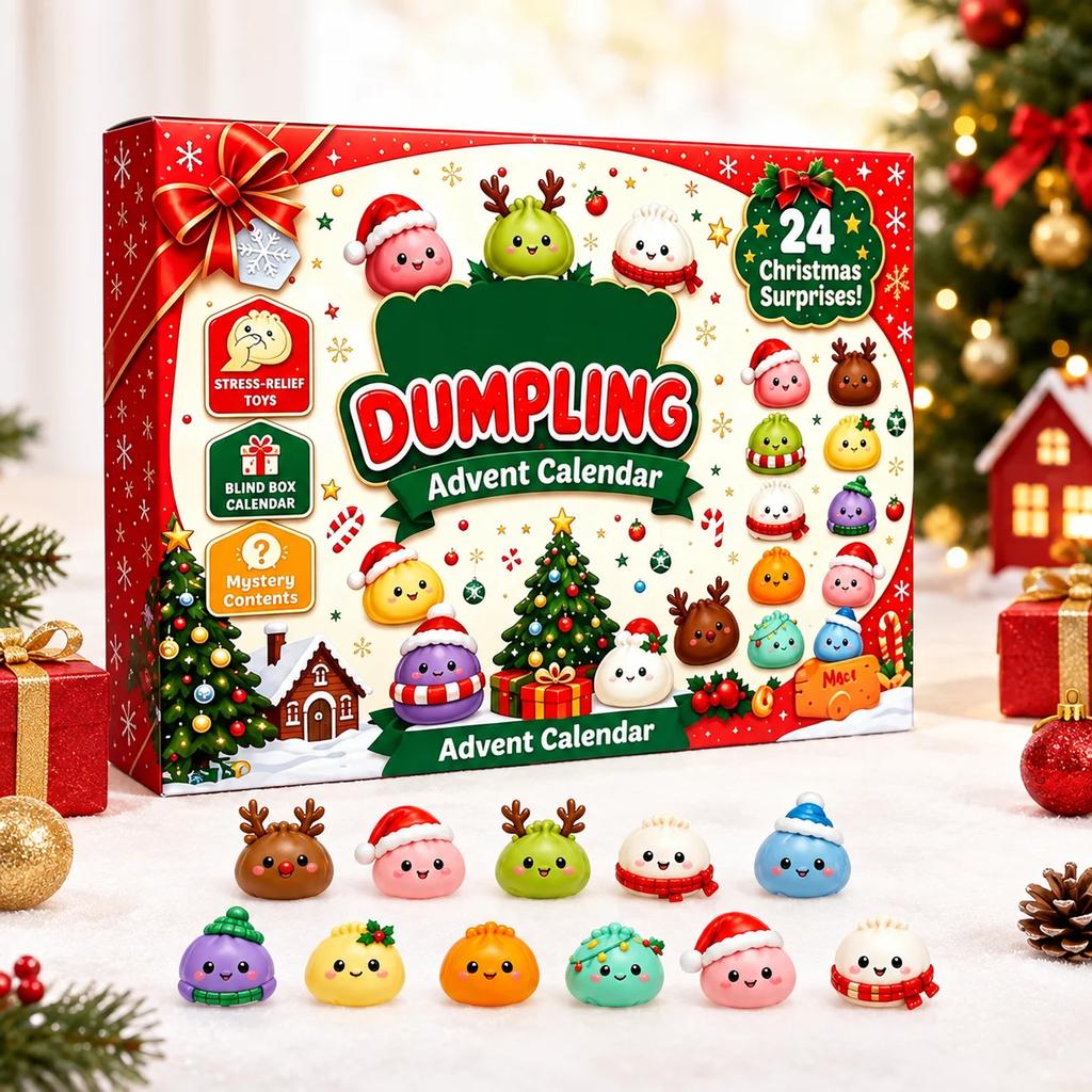 Cute Dumpling Advent Calendar , 24 Days Christmas Countdown Surprise Toys, Kawaii Stress Relief Toys, Holiday Gift