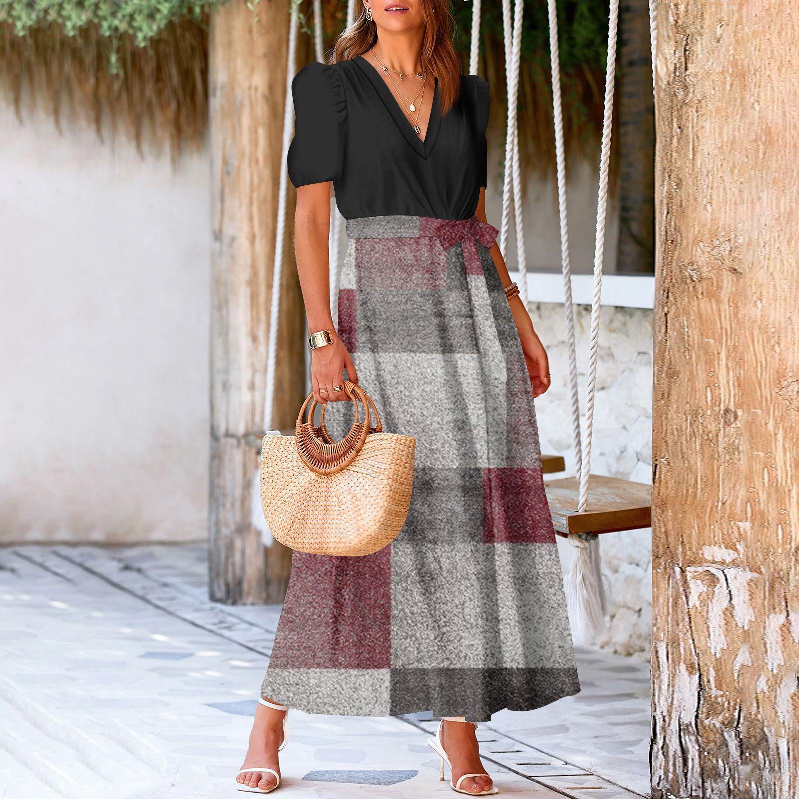 

Женское летнее платье свободного покроя для пляжного отдыха, повседневное платье-жилет с глубоким V-образным вырезом, элегантное платье-рубашка L