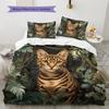 Bengal Cat and Grassland Pattern Bedding Home Decoration Birthday Gift (1 * Duvet Cover + 2 * Pillowcase, Without Core)