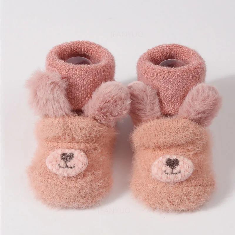 

Новорожденный Зимний Толстый Плюшевый Теплый Носок Милый Медвежьи Ушки Детские Носки для Ходьбы Противоскользящие Детские Носки для Мальчиков и Девочек Напольные Чулочки S(0-1Years)