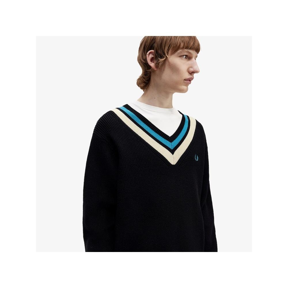 Fred Perry [hq Genuine] Fred Perry [sharp] Strappy Trim V Neck Knit  102  Afpm2336523 102 qzgAfpm2336523 102