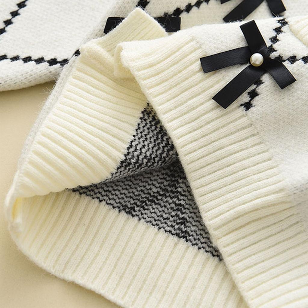 Girl's Bow Sweater Cardigan+Knitted Wide Leg Pants Two-piece Set