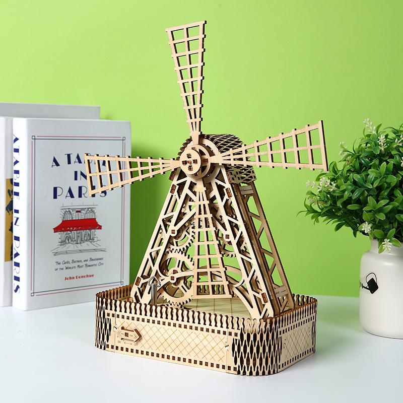 Handmade 3D Wooden Windmill Puzzle Toy