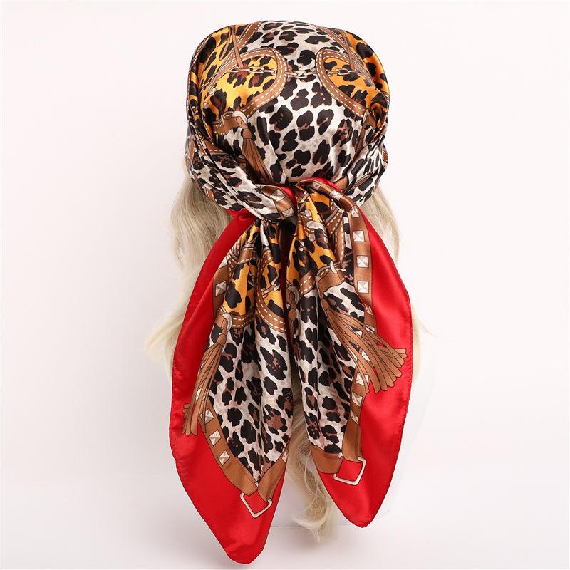 90*90Cm Square Silk Scarf Women Shawl Leopard Print Hijab Female Luxury Square Lady Muffler Bufanda Bandanna Echarpe Tie Bag