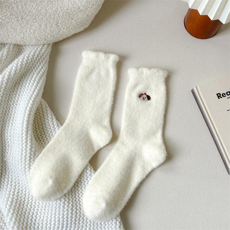 Women's Autumn Winter Warm Socks Cartoon Coral Floor Thick Socks Sleep Slippers Fashion Cute Funny Solid Color Socks