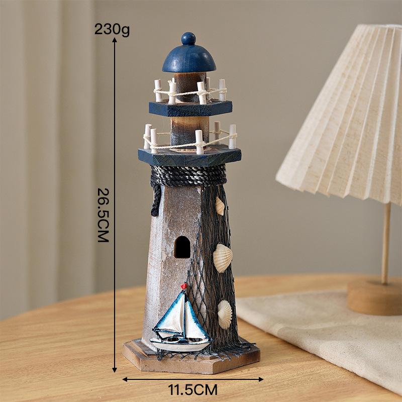 Ornamenti Faro in Legno Stile Mediterraneo Retrò Modello Torre di Guardia in Legno Artigianato da Tavolo Fai da Te Decorazioni per la Casa a Tema Oceanico