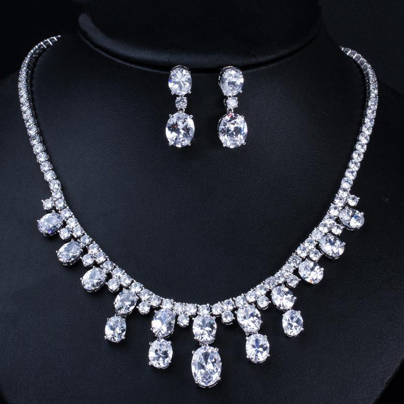 

CMM Высокое качество свадебный комплект ювелирных изделий белый золотой цвет AAA кубический цирконий люстра ожерелье висячие серьги белого золота