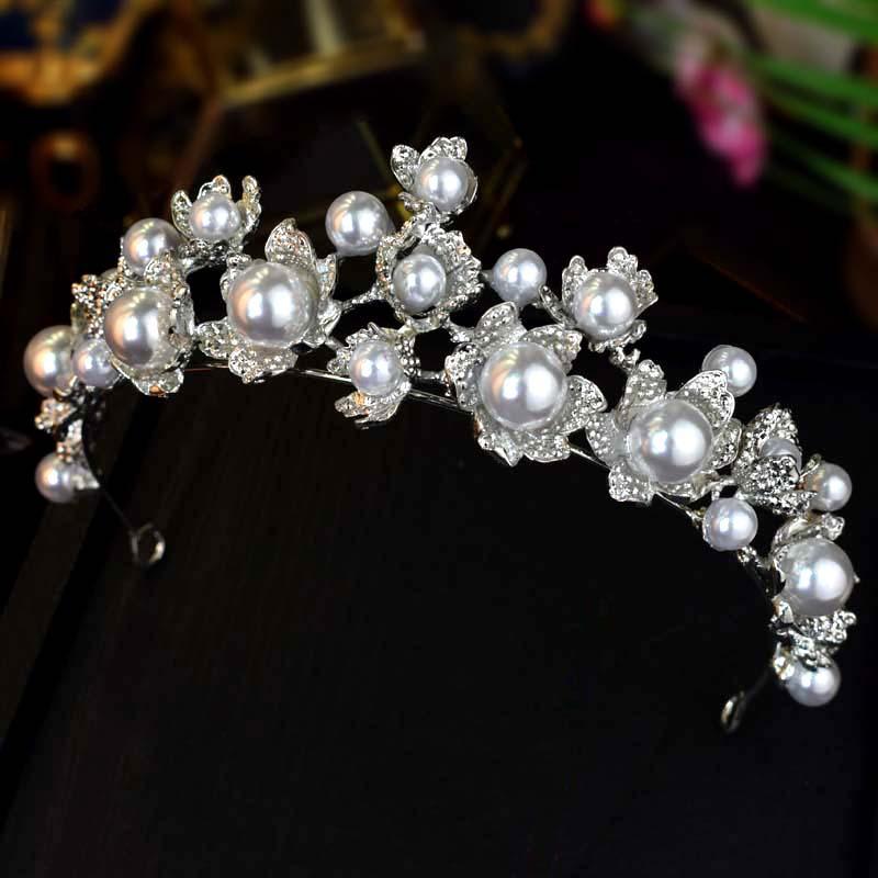 

Европейская и американская тяжелая промышленность Жемчужная корона Блестящая невеста Главное свадебное платье Аксессуары для волос Корона для конкурса красоты на день рождения Высокий класс