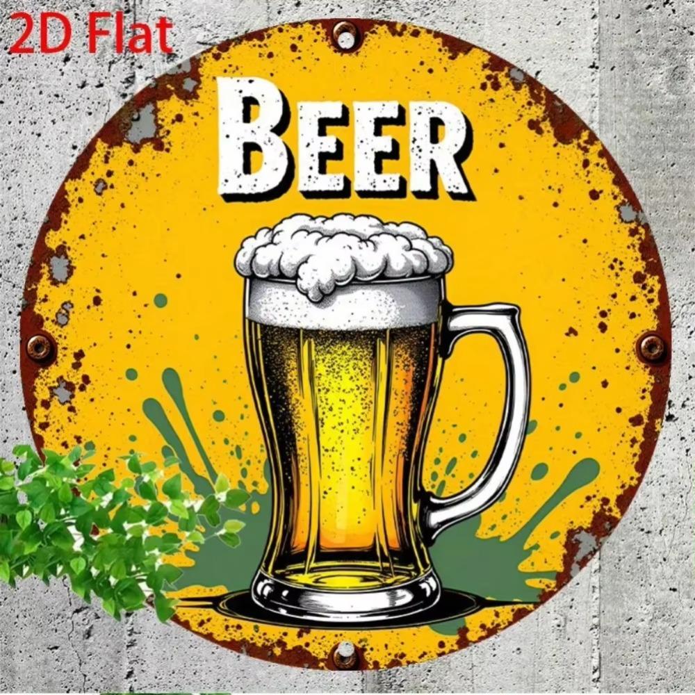 Retro Beer Metal Sign Wall Art Round Aluminum Foam Mug