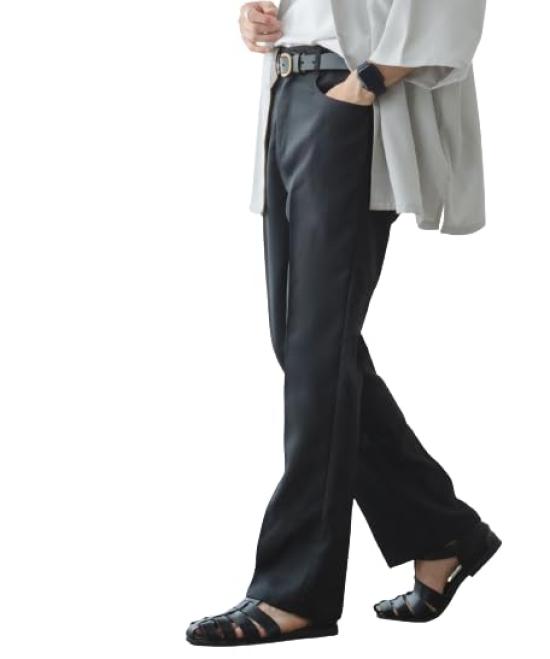 WEGO Unisex Flared Korean Size Black Semi-Flared Slacks, Pants, Bottoms, Year-Round, All-Season, Stylish, Casual, Style, Spring, Summer, Autumn,