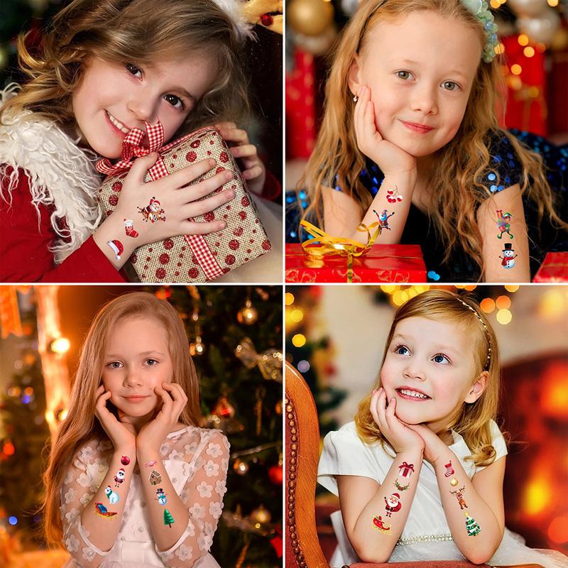 10 Sheets/Set Cartoon Christmas Santa Claus Temporary Tattoo Stickers for Kids Arms Face Waterproof Fake Tattoo