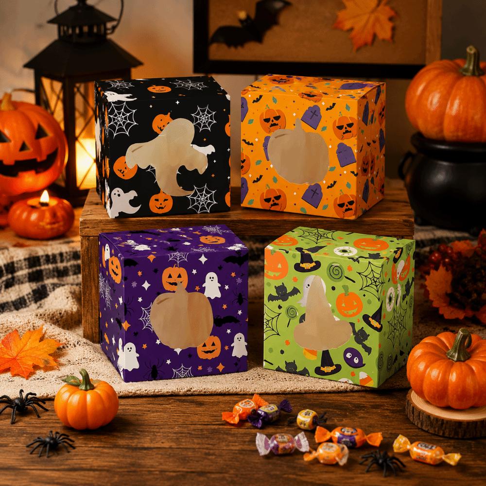 12/24Pcs Square Halloween Treat Boxes Paper Cookies Favor Boxes Party Decoration