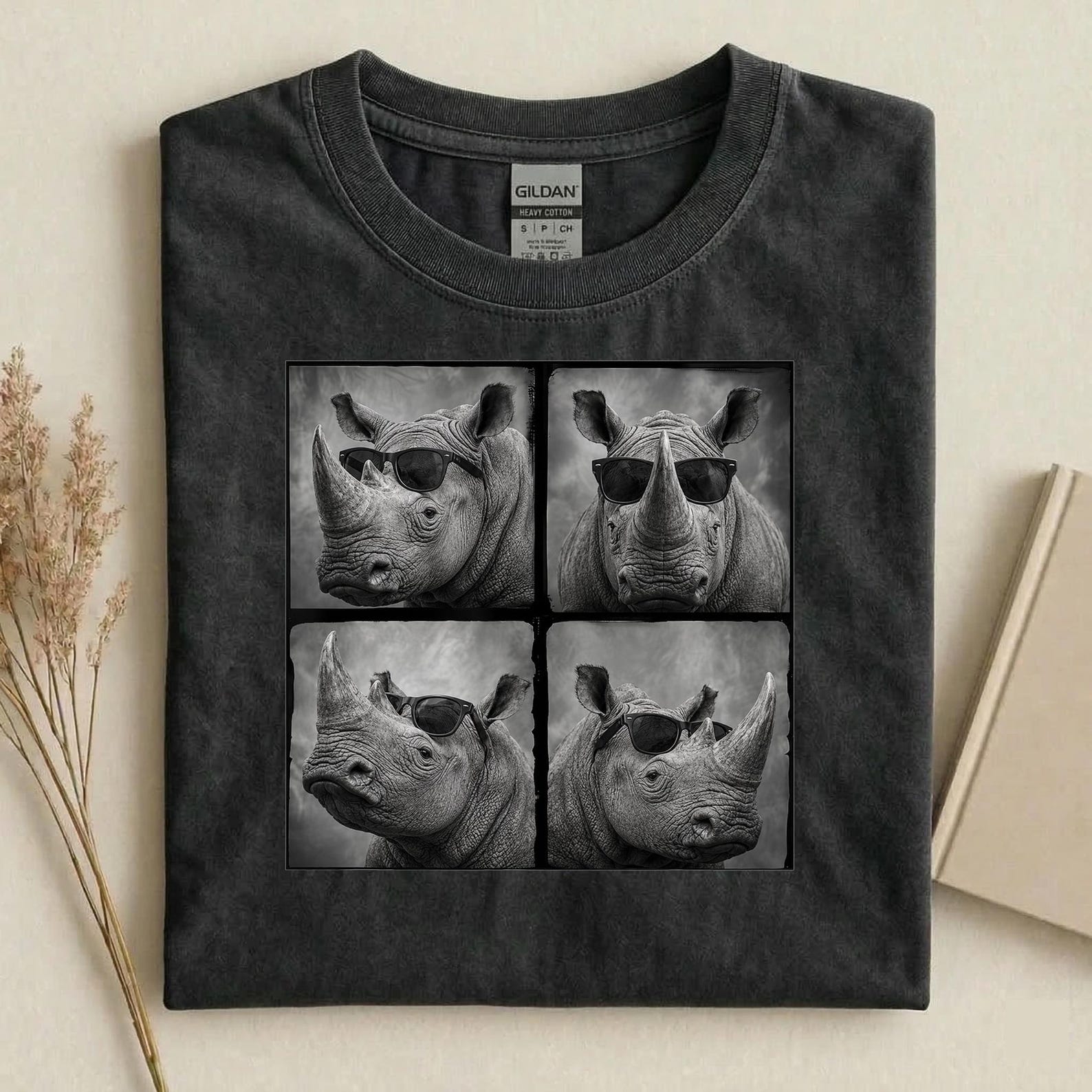 Cool Rhino Sunglasses Shirt, Funny Rhinoceros T-Shirt, Retro Wildlife Graphic Tee, Rhino Lover Gift, Vintage Safari Animal Shirt XL