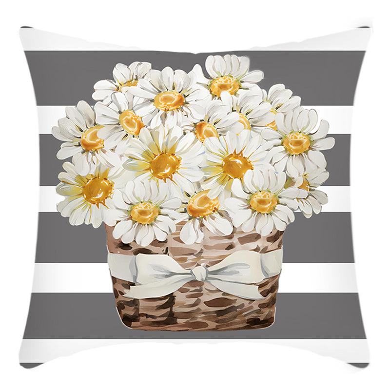 New Green Plant Pillowcase White Small Daisy Letter Print Pillow Home Sofa Cushion Cover