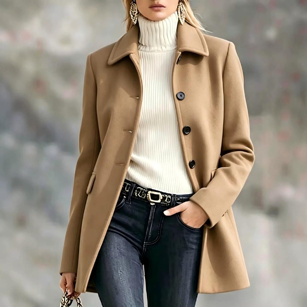 Damen Vintage Revers Wollmantel Mittellang Einreihig Übermantel Herbst Winter Elegant Lässig Oberbekleidung