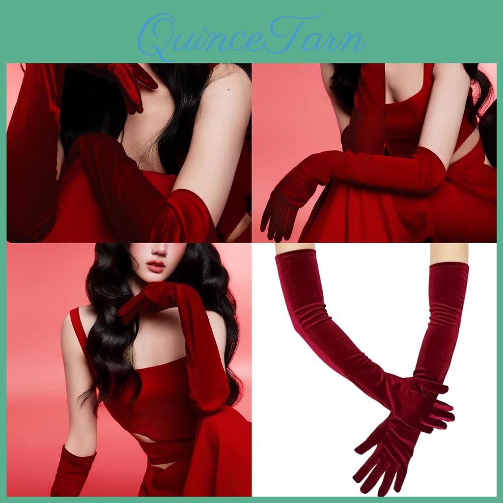 Elegant Gloves Evening Long Velvet For Women Stretchy Elbow Length Vintage 1920s Costume Accessories Red