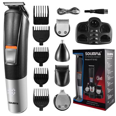 SOLIMPIA Aparador de barba 5 em 1 Aparador de pelos de corpo inteiro Máquina de cortar cabelo profissional sem fio Barbeador multifuncional