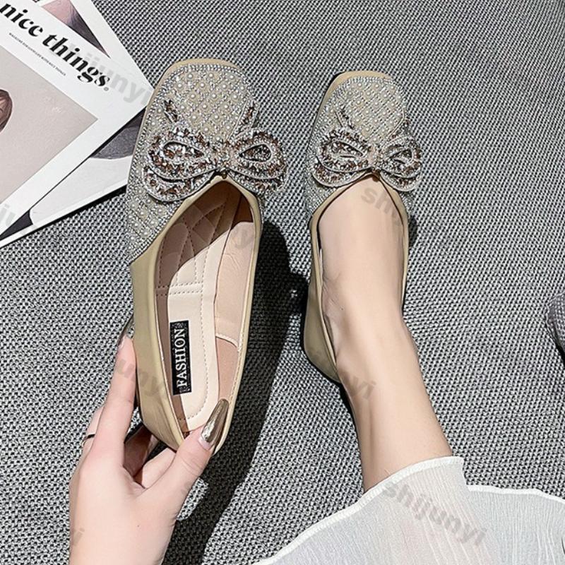 Damskie Buty 2026 Wiosna Nowa Moda Wygodne Miękka Podeszwa Węzeł Kwadratowy Nosek Baleriny Lekkie Cykiny Damskie Codzienne Mokasyny