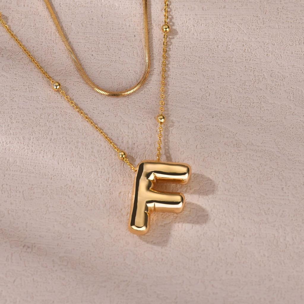 14K Double Round Snake Bone Chain Bead Chain Biscuit Balloon Letter Neck Chain Bubble Letter Foam Letter Necklace