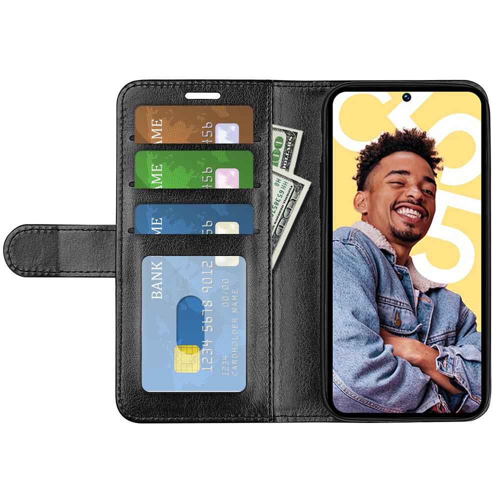 

For Realme C55 Shockproof Crazy Horse Texture Phone Case PU Leather Wallet Flip Stand Cover Black