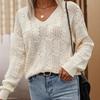 Womens V-Neck Knit Sweater With Back Cutout Tie Detail Lightweight Elegant Pullover Office Casual Wear
