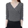Modische Bluse für Damen, langärmelig, unregelmäßiges Hemd mit Streifenhemd mit V-Ausschnitt