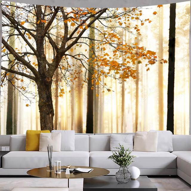 

Осенний лесной гобелен, настенный лиственный пейзаж, эстетический декор комнаты, психоделический богемный пейзаж, украшение для дома и спальни 150x130cm
